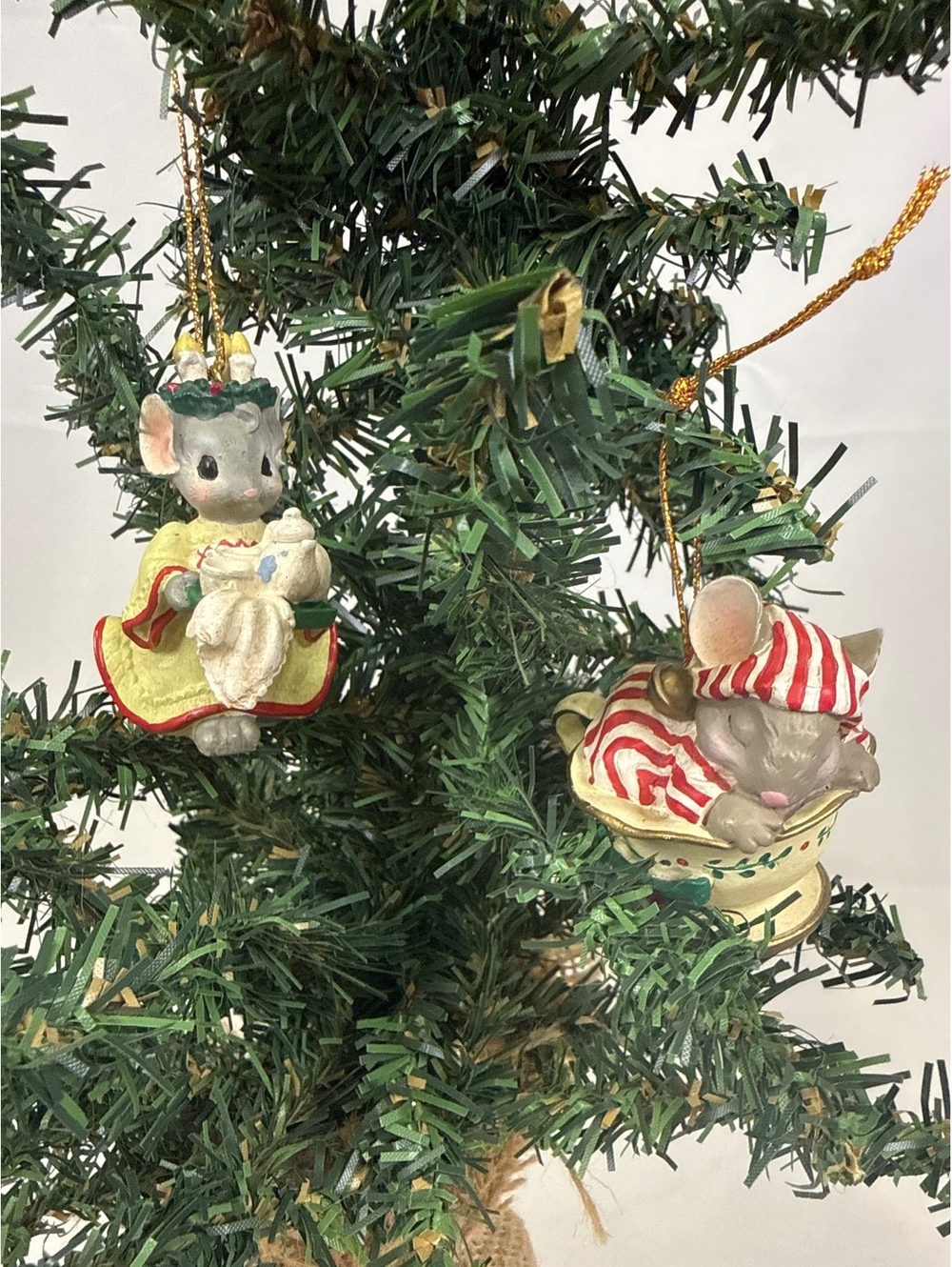 Vintage Style Holiday Mouse Christmas Ornaments Set of 2